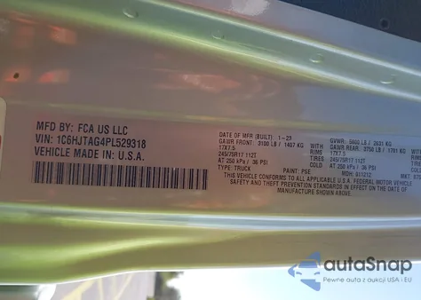 2023 Jeep Gladiator Sport S 4X4 из США, поврежденный, VIN 1C6HJTAG4PL529318